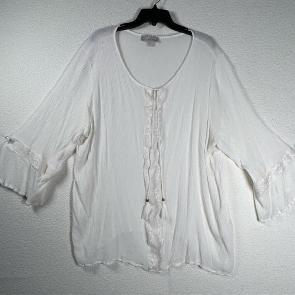 Carolyn Taylor Women’s Lace-detailed Blouse, 3/4 Bell Sleeves Plus Size 3X
